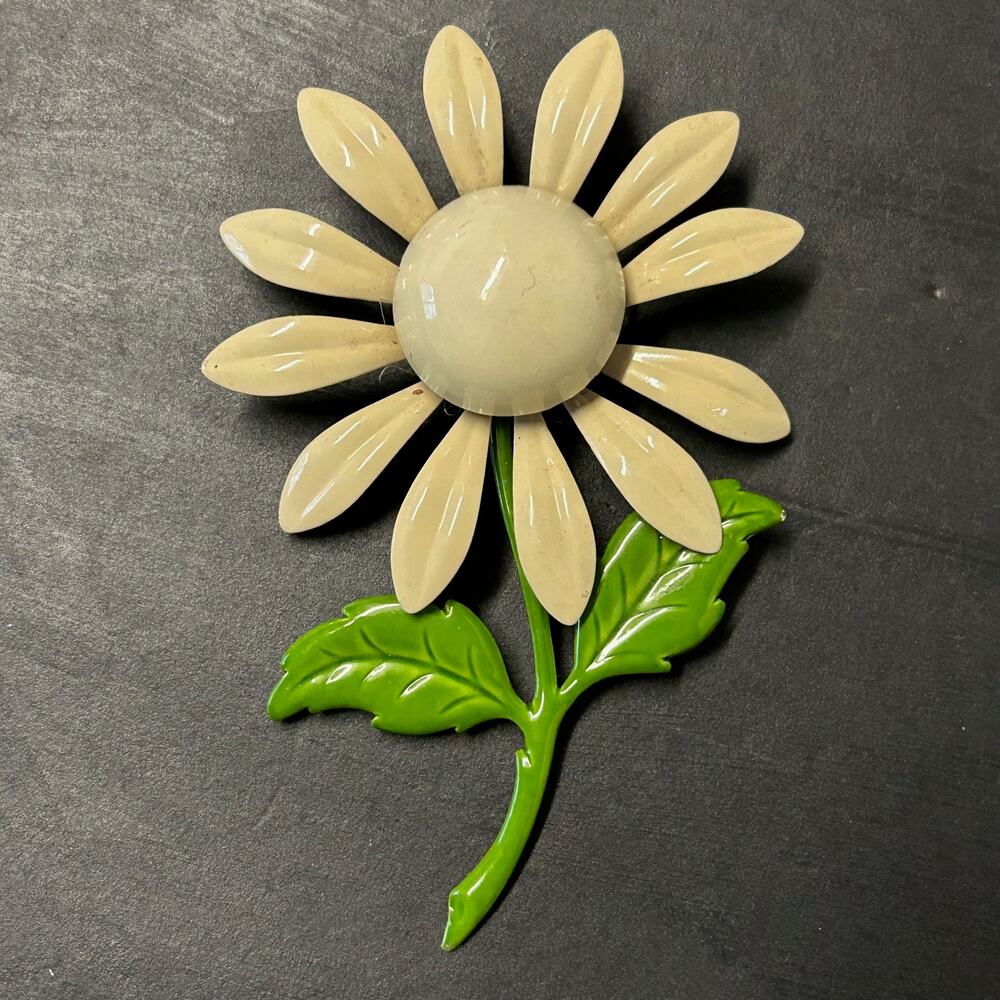 Vintage MCM Enamel‎ Daisy Flower Brooch